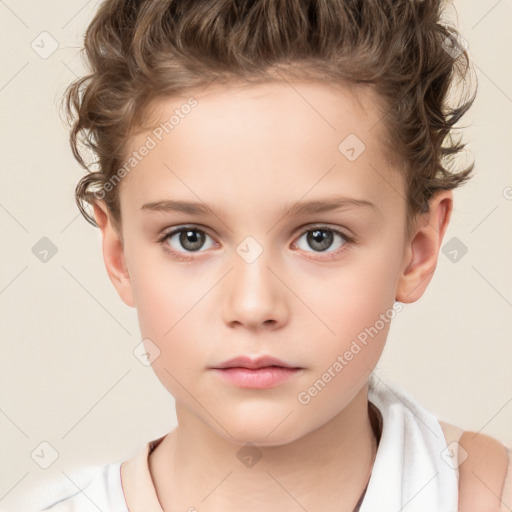 Neutral white child female with short  brown hair and brown eyes