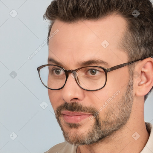 Neutral white adult male with short  brown hair and brown eyes