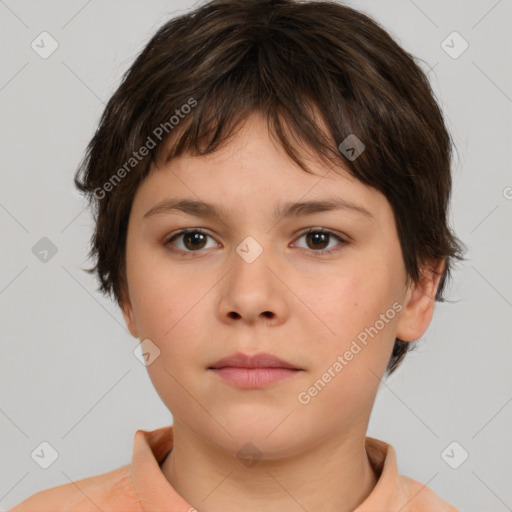 Neutral white child female with short  brown hair and brown eyes