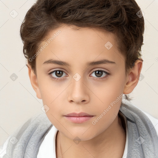 Neutral white child female with short  brown hair and brown eyes