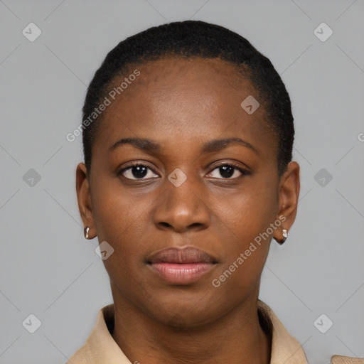 Neutral black young-adult female with short  brown hair and brown eyes