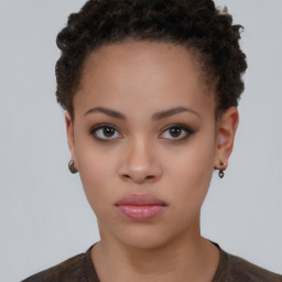 Neutral black young-adult female with short  brown hair and brown eyes