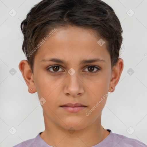 Neutral white child female with short  brown hair and brown eyes