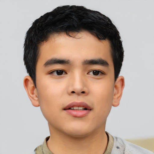 Neutral asian child male with short  black hair and brown eyes