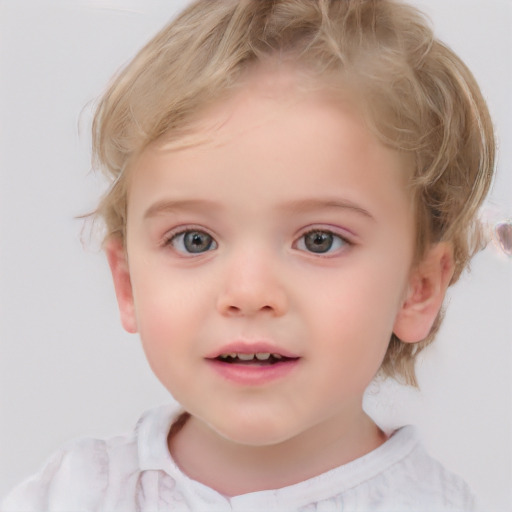 Neutral white child female with medium  brown hair and blue eyes