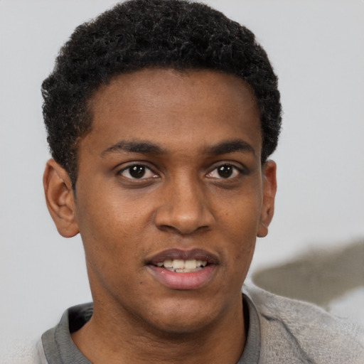 Neutral black young-adult male with short  brown hair and brown eyes