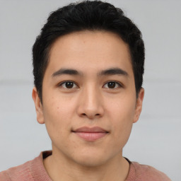 Neutral asian young-adult male with short  brown hair and brown eyes