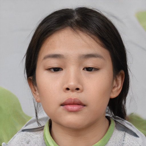 Neutral asian child female with medium  brown hair and brown eyes