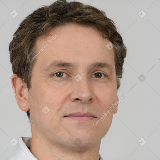 Neutral white adult male with short  brown hair and brown eyes