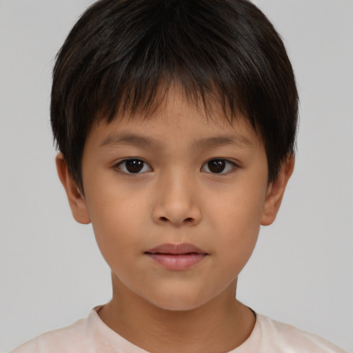 Neutral asian child male with short  brown hair and brown eyes