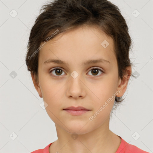 Neutral white child female with short  brown hair and brown eyes