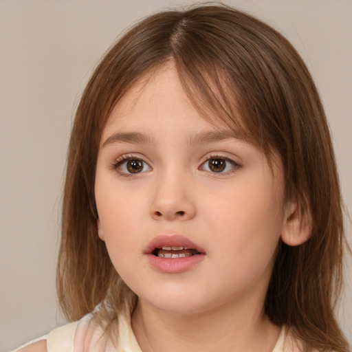 Neutral white child female with medium  brown hair and brown eyes