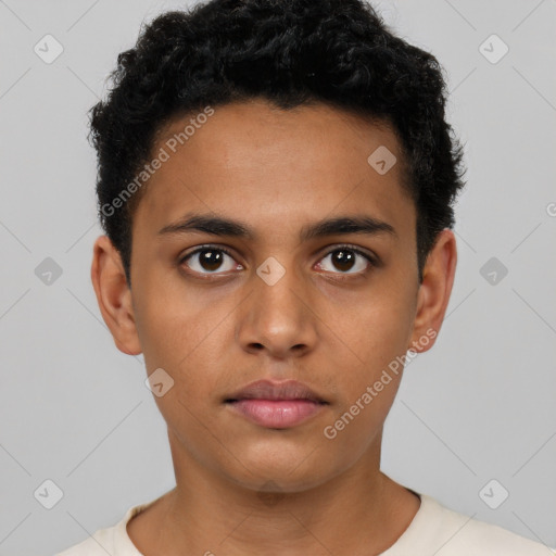 Neutral latino young-adult male with short  brown hair and brown eyes