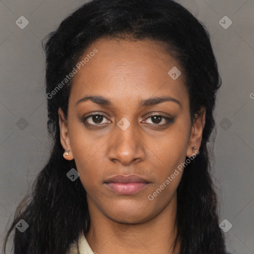 Neutral black young-adult female with long  black hair and brown eyes