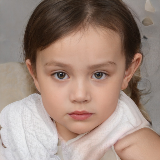 Neutral white child female with medium  brown hair and brown eyes