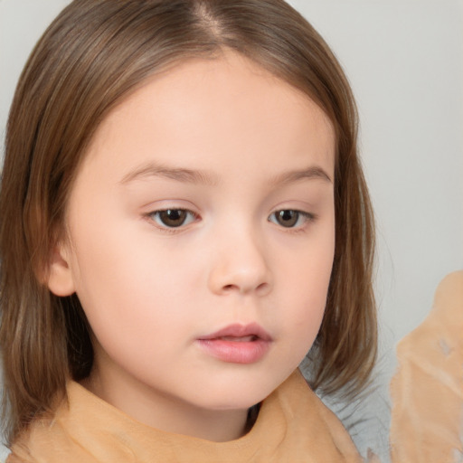 Neutral white child female with medium  brown hair and brown eyes