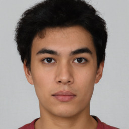 Neutral asian young-adult male with short  black hair and brown eyes
