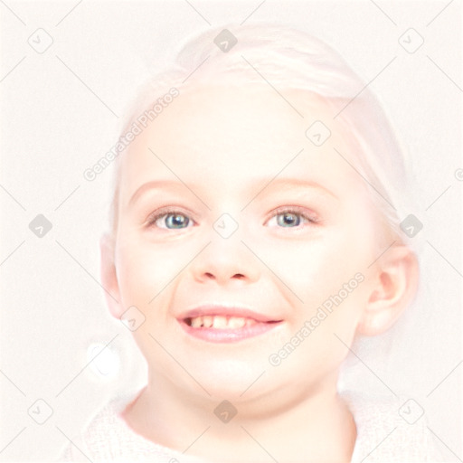 Joyful white child female with short  brown hair and blue eyes