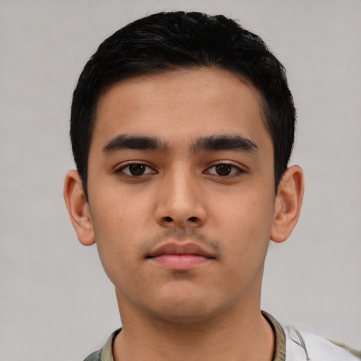 Neutral asian child male with short  black hair and brown eyes