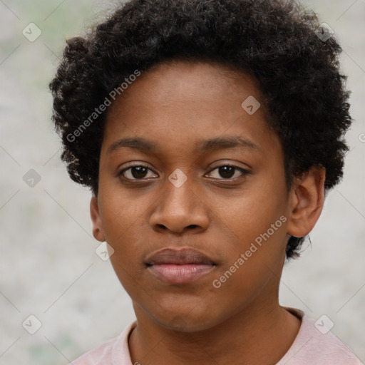 Neutral black young-adult female with short  brown hair and brown eyes