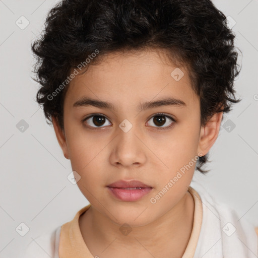 Neutral white child female with short  brown hair and brown eyes