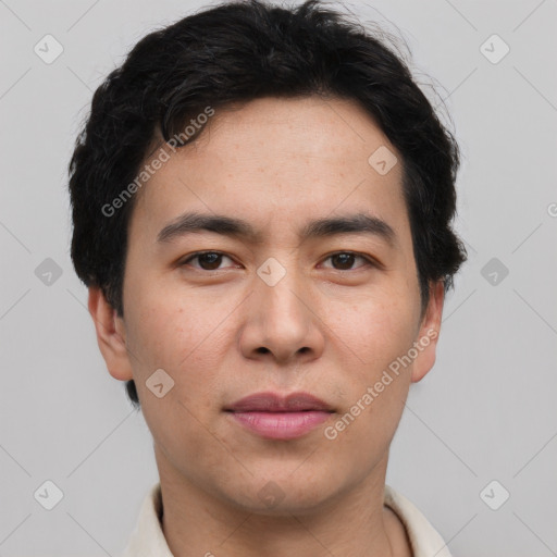 Neutral asian young-adult male with short  brown hair and brown eyes