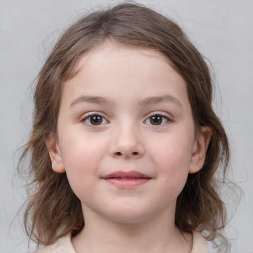 Neutral white child female with medium  brown hair and brown eyes