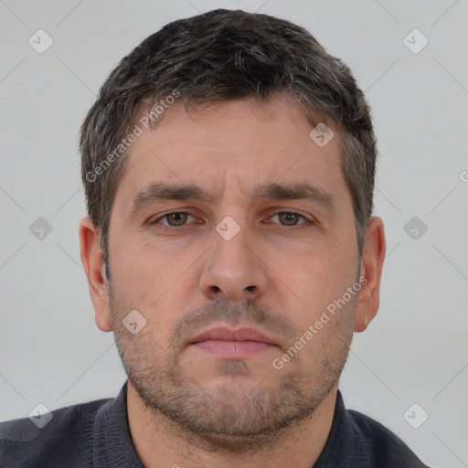 Neutral white adult male with short  brown hair and brown eyes