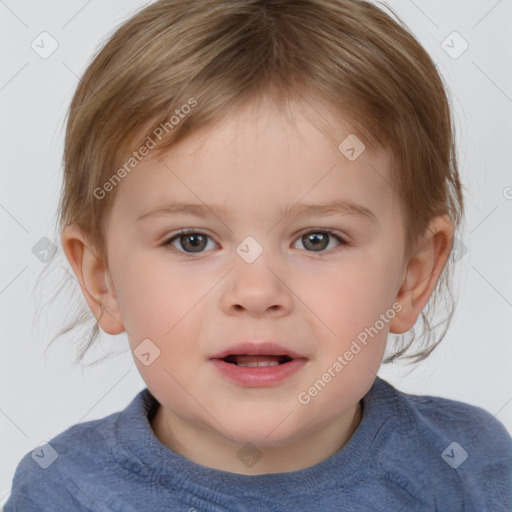 Joyful white child male with short  brown hair and brown eyes