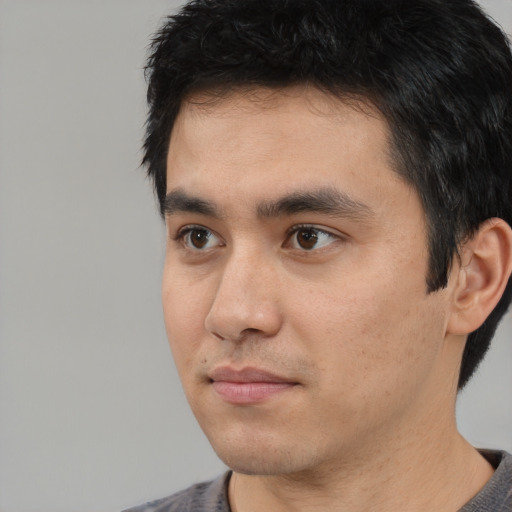 Neutral asian young-adult male with short  black hair and brown eyes