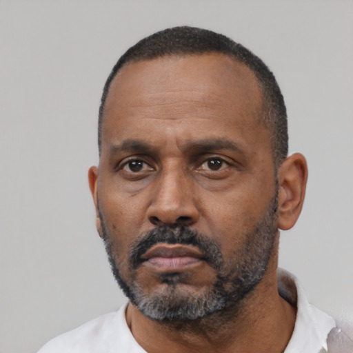 Neutral black adult male with short  black hair and brown eyes