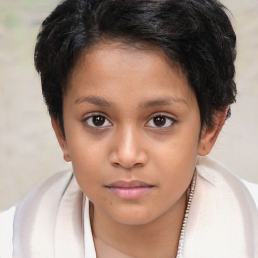 Neutral white child female with short  brown hair and brown eyes