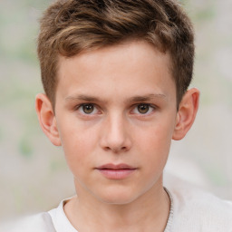 Neutral white child male with short  brown hair and grey eyes