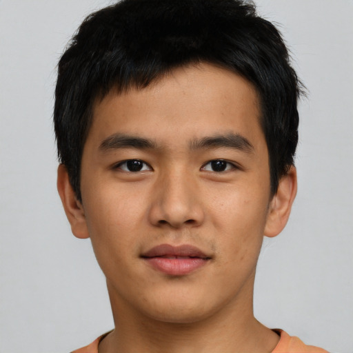 Neutral asian young-adult male with short  black hair and brown eyes