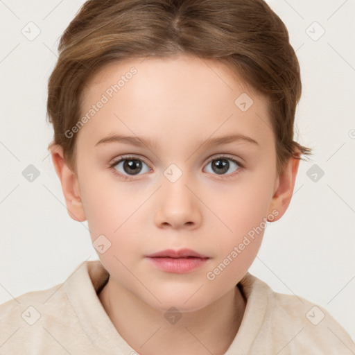 Neutral white child female with short  brown hair and brown eyes