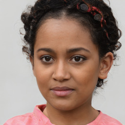 Joyful latino young-adult female with medium  black hair and brown eyes