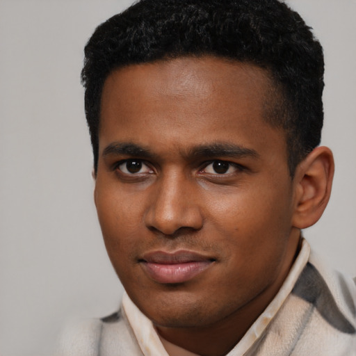 Neutral black young-adult male with short  brown hair and brown eyes