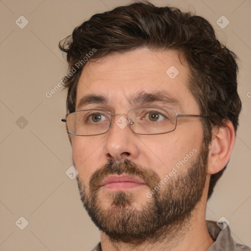 Neutral white adult male with short  brown hair and brown eyes