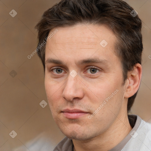 Neutral white adult male with short  brown hair and brown eyes