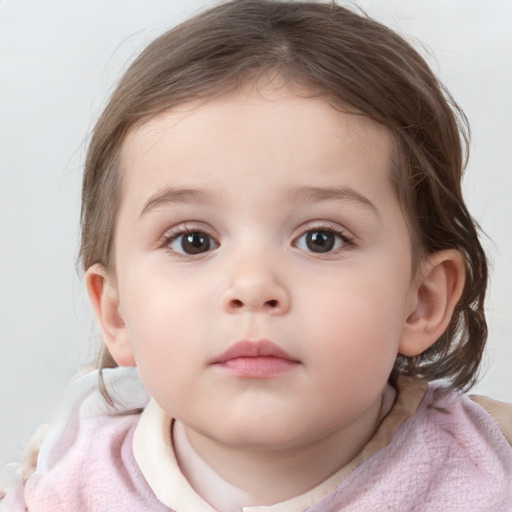 Neutral white child female with medium  brown hair and blue eyes