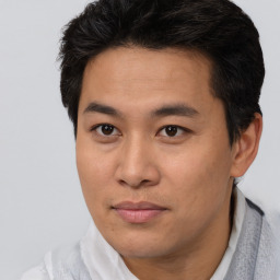 Neutral asian young-adult male with short  black hair and brown eyes