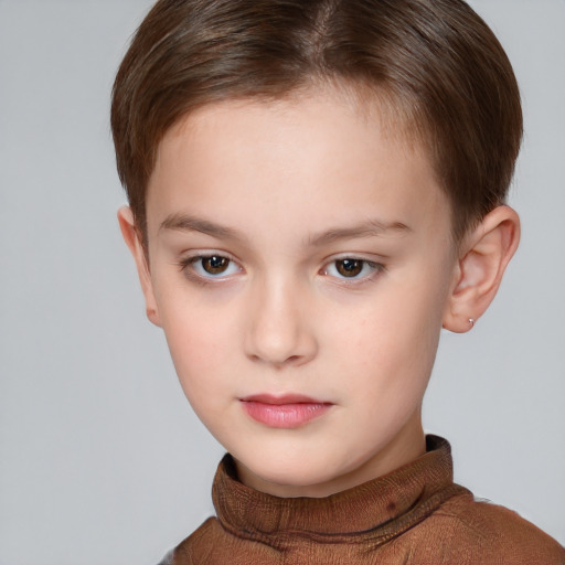 Neutral white child female with short  brown hair and brown eyes