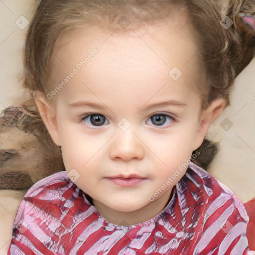 Neutral white child female with medium  brown hair and grey eyes