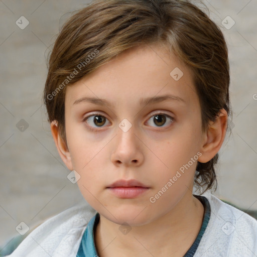 Neutral white child female with short  brown hair and brown eyes