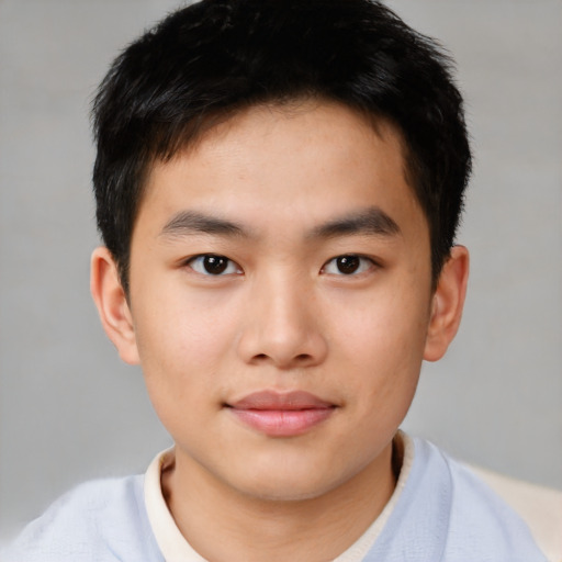 Neutral asian young-adult male with short  brown hair and brown eyes