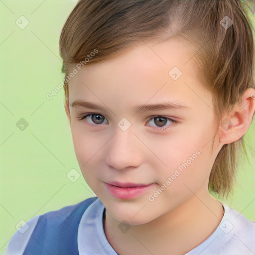 Neutral white child female with short  brown hair and brown eyes