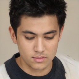 Neutral asian young-adult male with short  brown hair and brown eyes