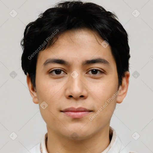 Neutral asian young-adult male with short  black hair and brown eyes