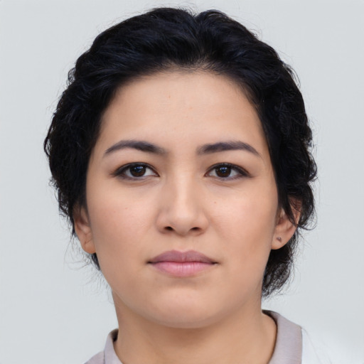 Neutral asian young-adult female with medium  black hair and brown eyes