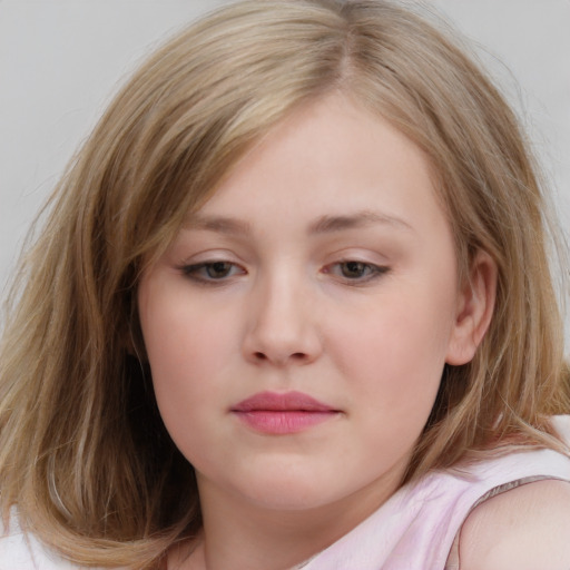 Neutral white child female with medium  brown hair and brown eyes